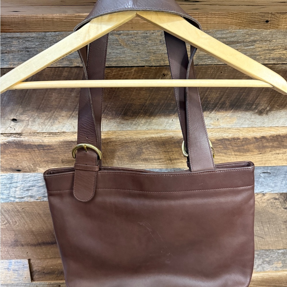 Coach Chocolate Brown Leather Tote with Brass Hardware - Picture 7 of 12